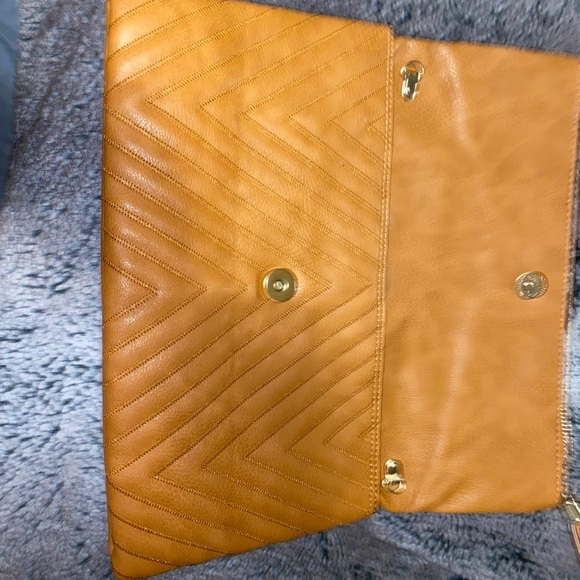 Chevron Leather Orange Clutch - Picture 6 of 8